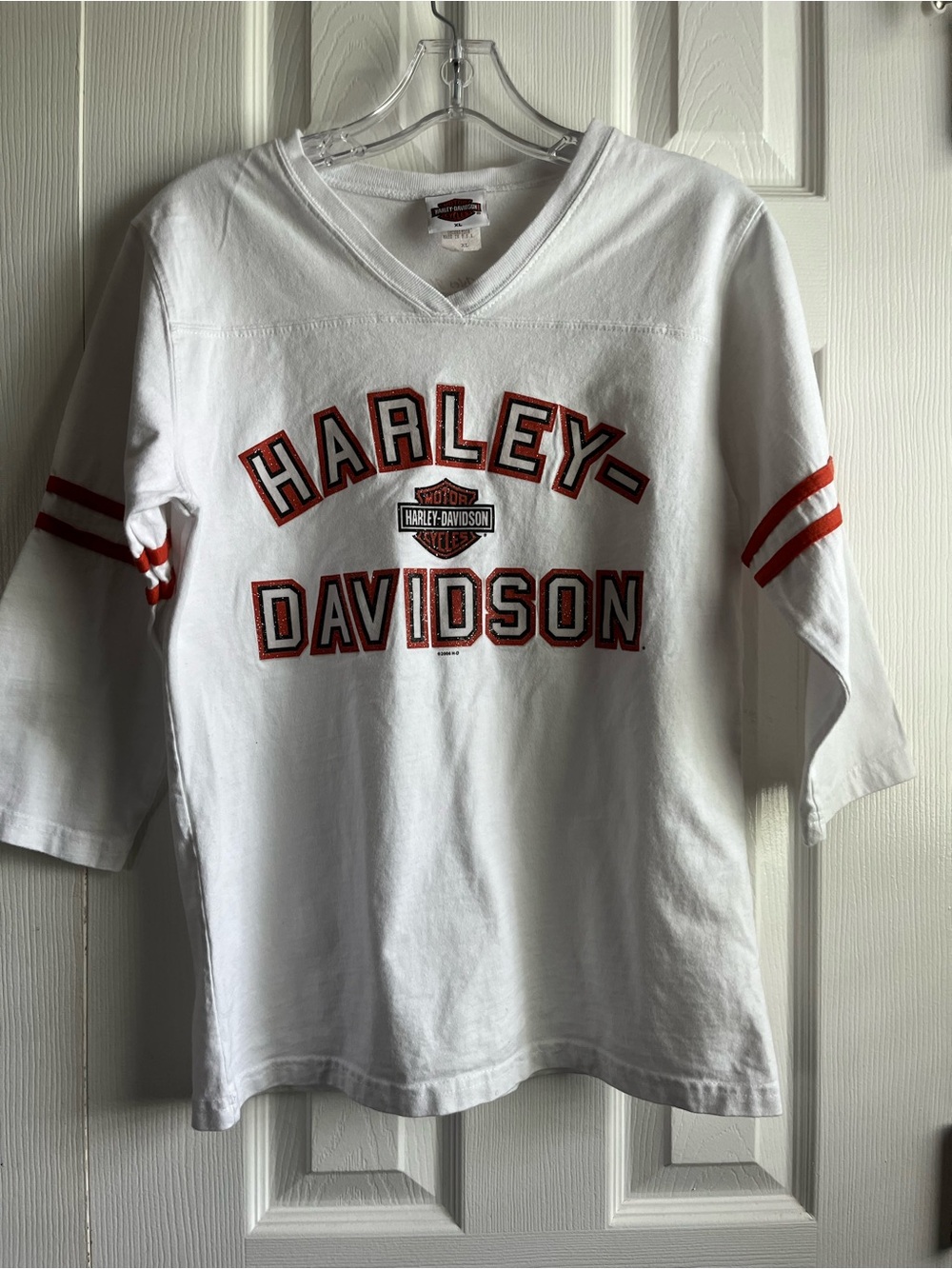 Vtg Harley Davidson Shirt Youth Size XL / Wmns Sm/Med 3/4 Sleeve Moto Sparkle